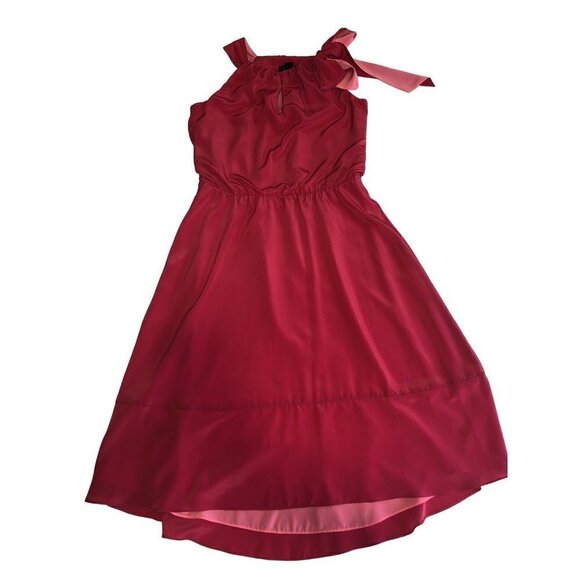 White House Black Market Size 4 Dress Tie Shoulder Pink Keyhole Front Midi Knee - Picture 10 of 10